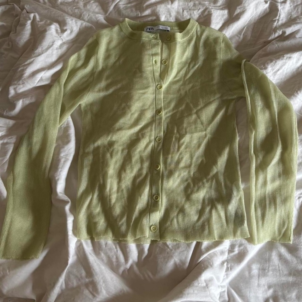 Zara light green sheer button down top